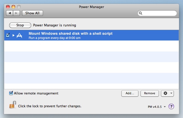 Your shell script is ready to be performed by Power Manager.