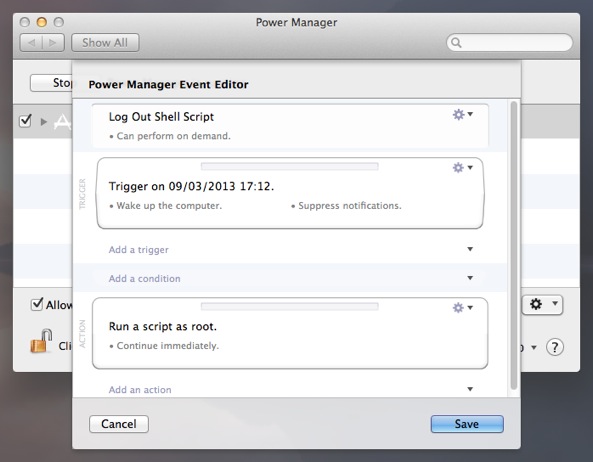 Your event in Power Manager&rsquo;s Event Editor