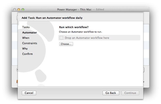 Choose the Automator workflow to schedule