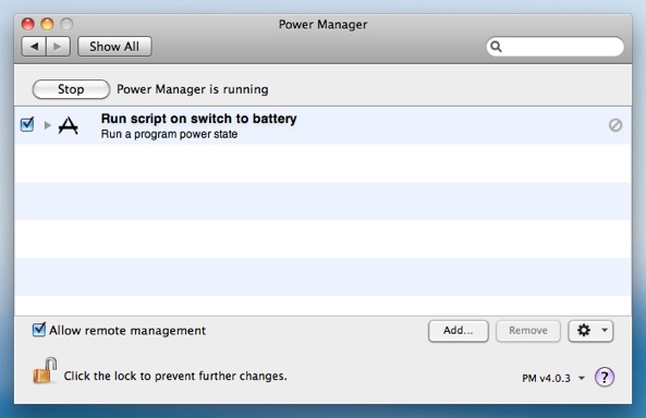 Power Manager showing a battery triggered event.