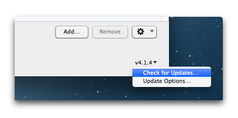 The version pop-up is home to a Check for Updates… option.
