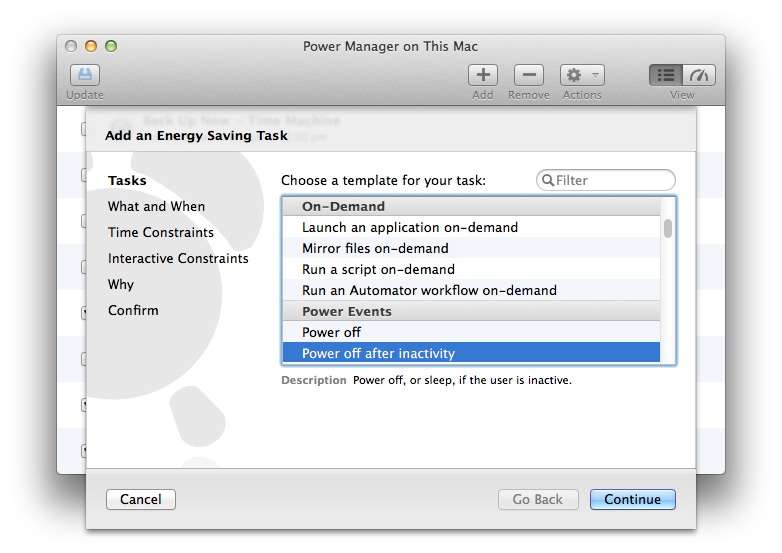 Screenshot showing the new Schedule Assistant in Power Manager
