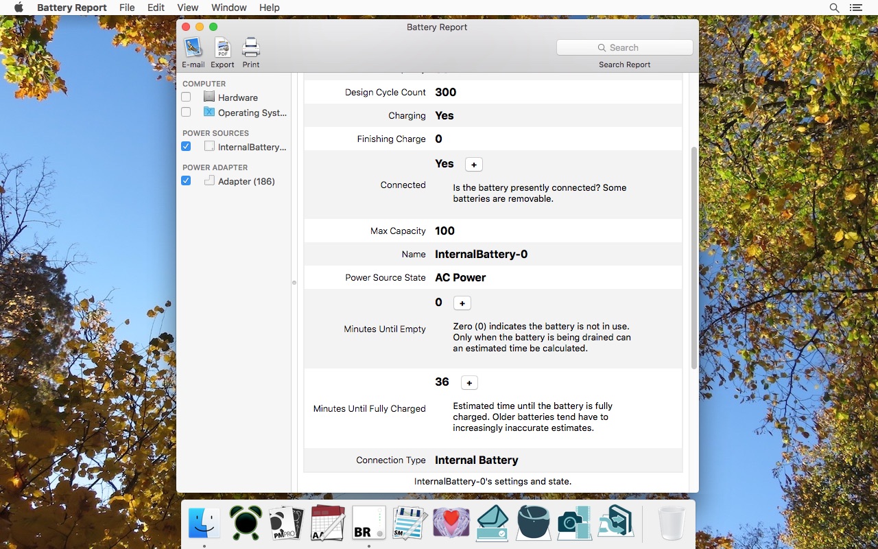 Screen shot showing Battery Report on OS X