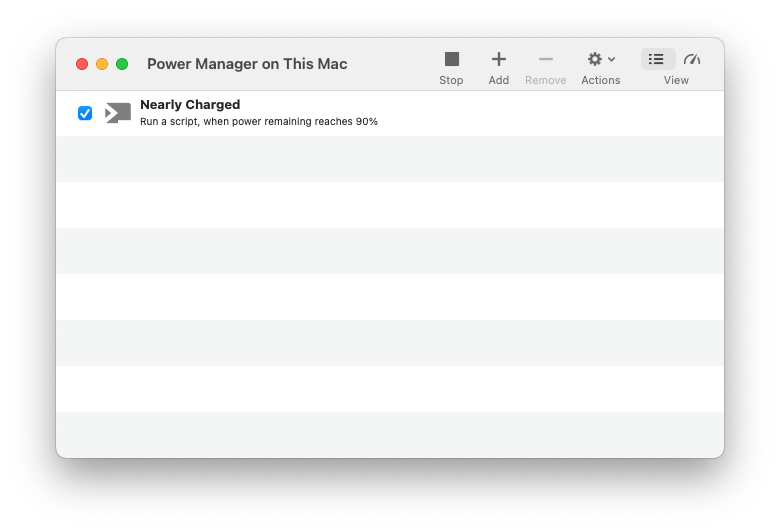 The newly created automatic power remaining event in Power Manager