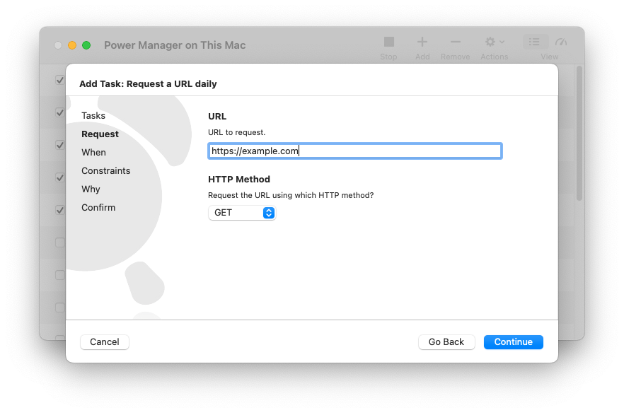 Screenshot of the Request URL daily task on macOS