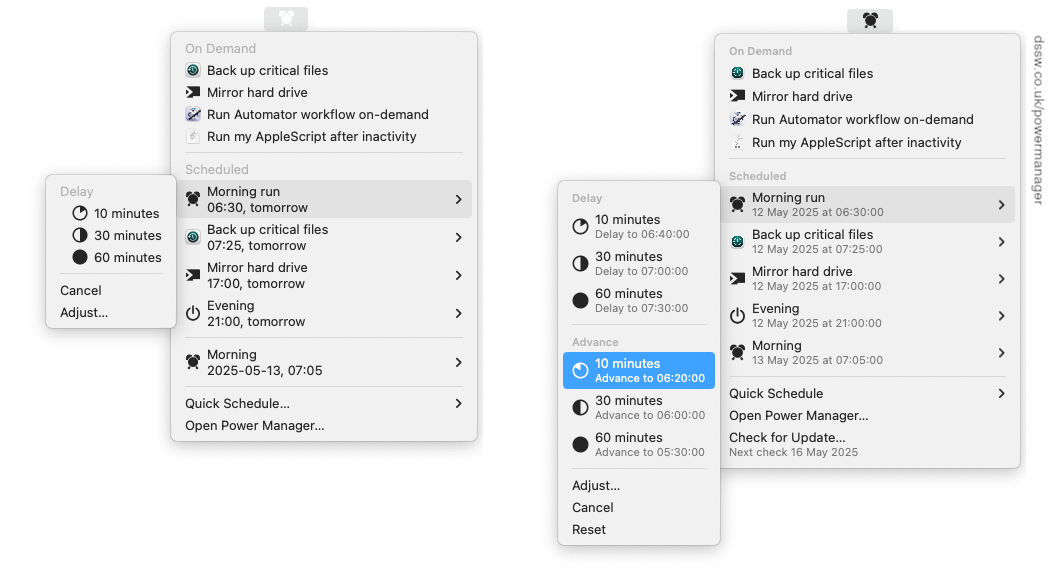 Power Manager’s menu bar before and after v5.11