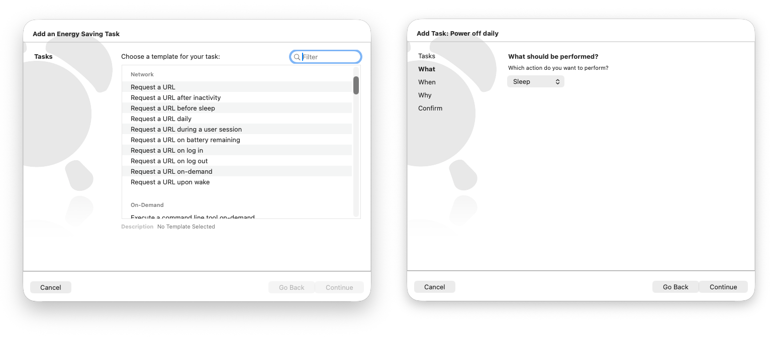 Screenshots of the previous Schedule Assistant
