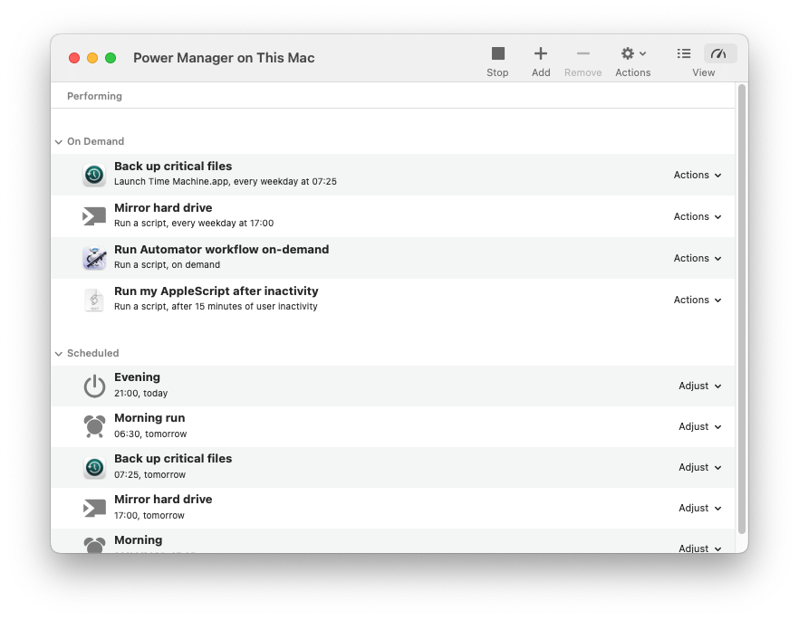 Engine View within Power Manager