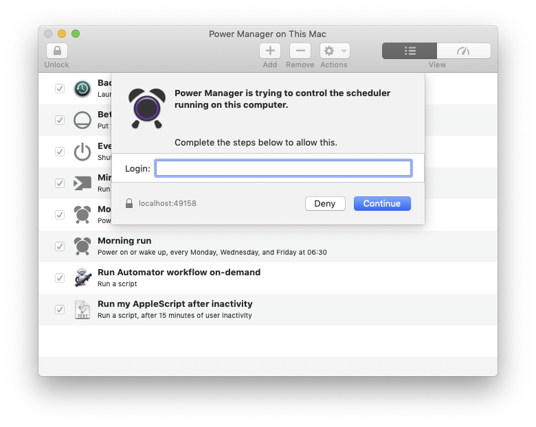 Power Manager: Unlock using an administrator’s macOS login details